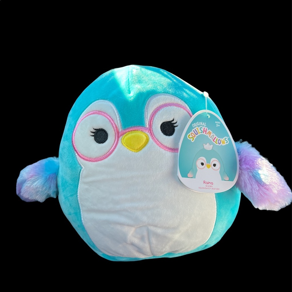 Squishmallow Raina the Penguin with Glasses – 8” NWT – Teal Plush